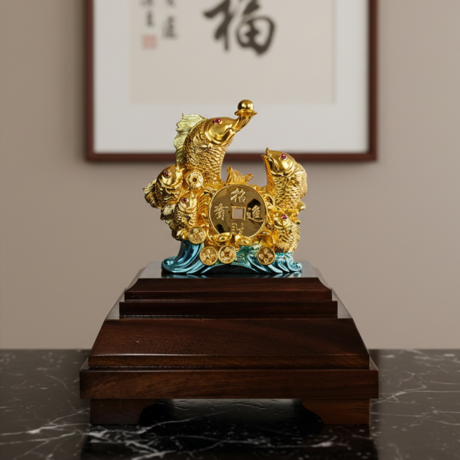 Cá Chép Vượt Vũ Môn Dát Vàng 24k