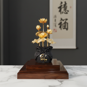 Chậu Sen 8 Cành Dát Vàng 24k