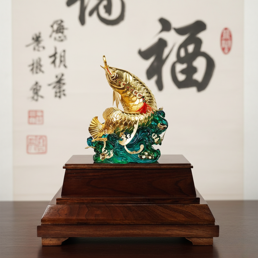 Tượng Cá Rồng Dát Vàng 24k - Ảnh 2